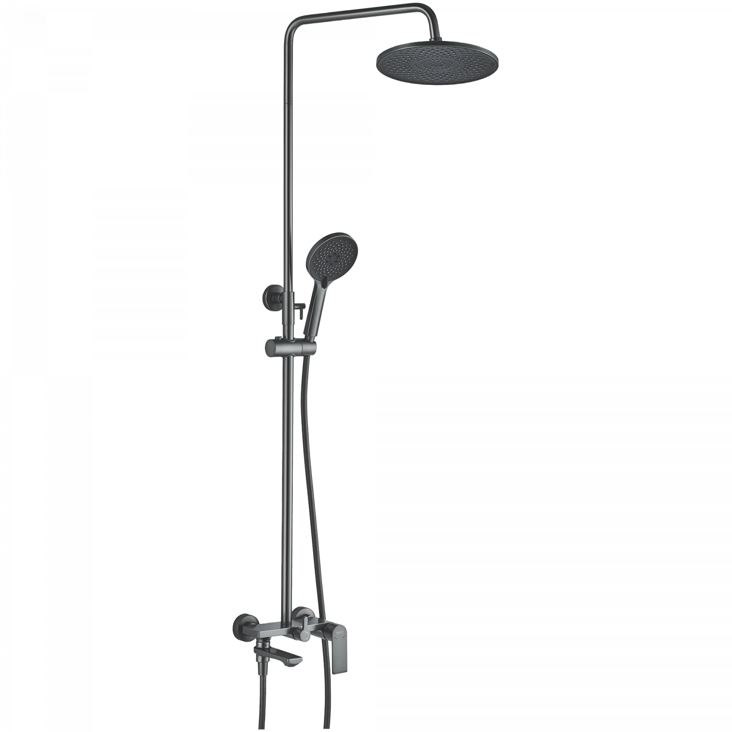 Душевая система, тропический душ, латунь, оружейная сталь
Комплектация: лейка, шланг 1,5м, держатель для лейки HB 24505-3