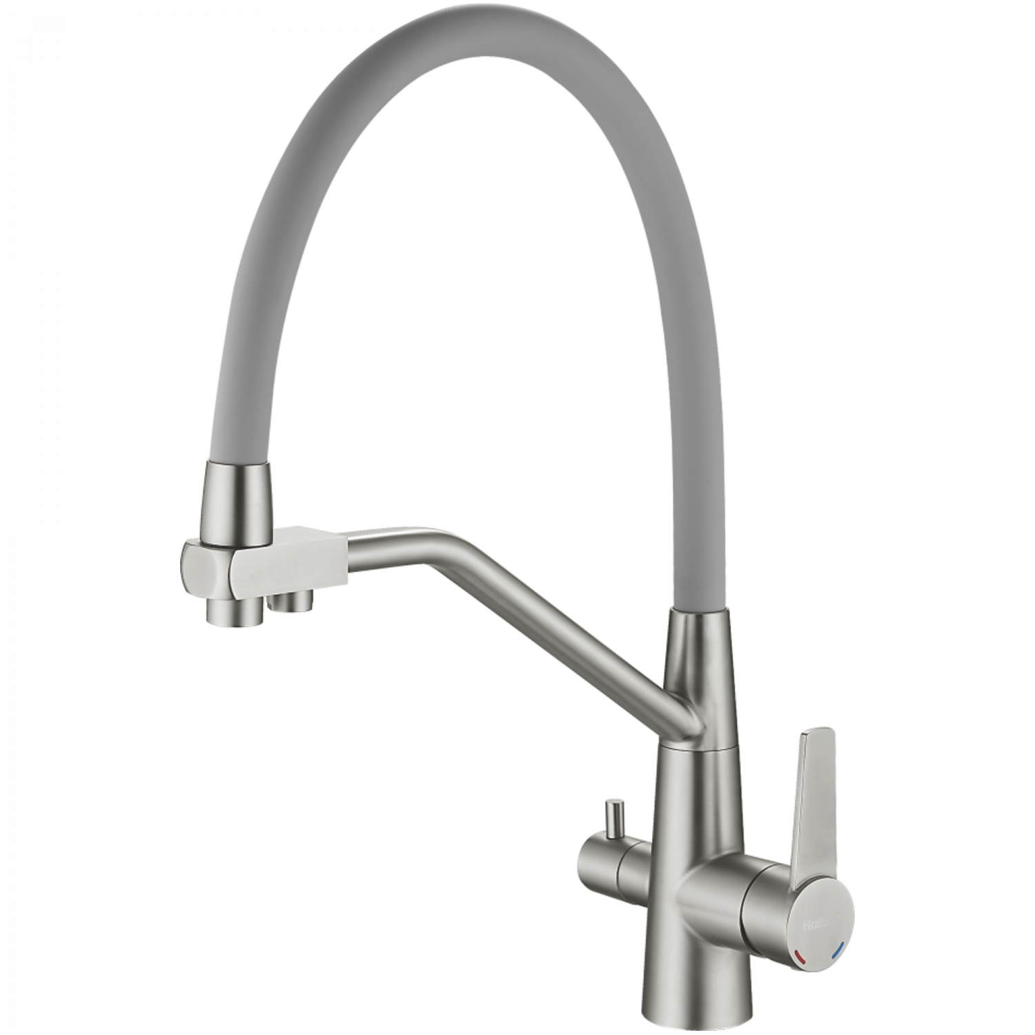 Смеситель для кухни с подключением фильтра, гибкий излив, нержавеющая сталь, серый/сталь HB 76822