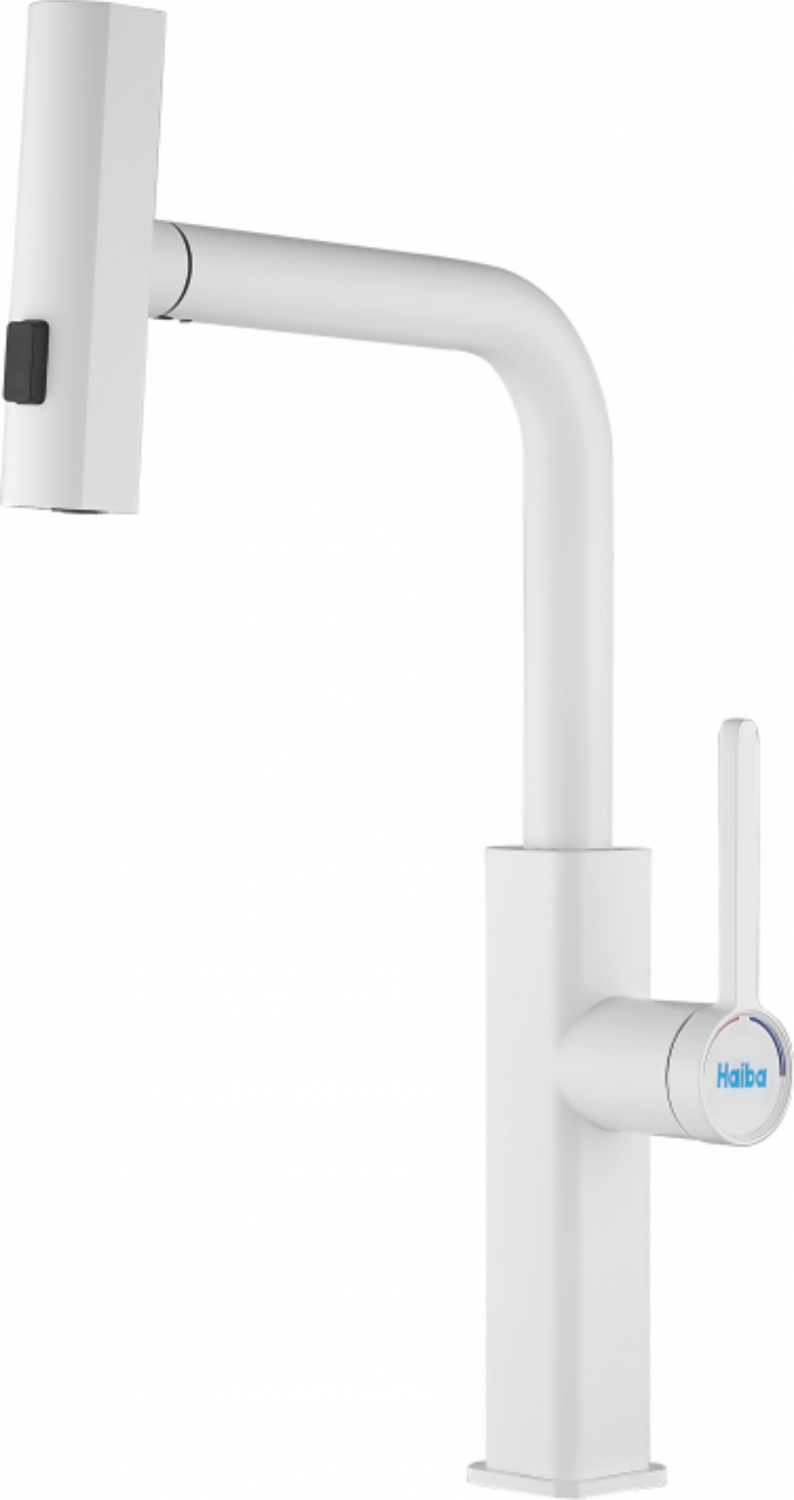 Смеситель для кухни, выдвижной излив, нержавеющая сталь, белый HB 73824-8