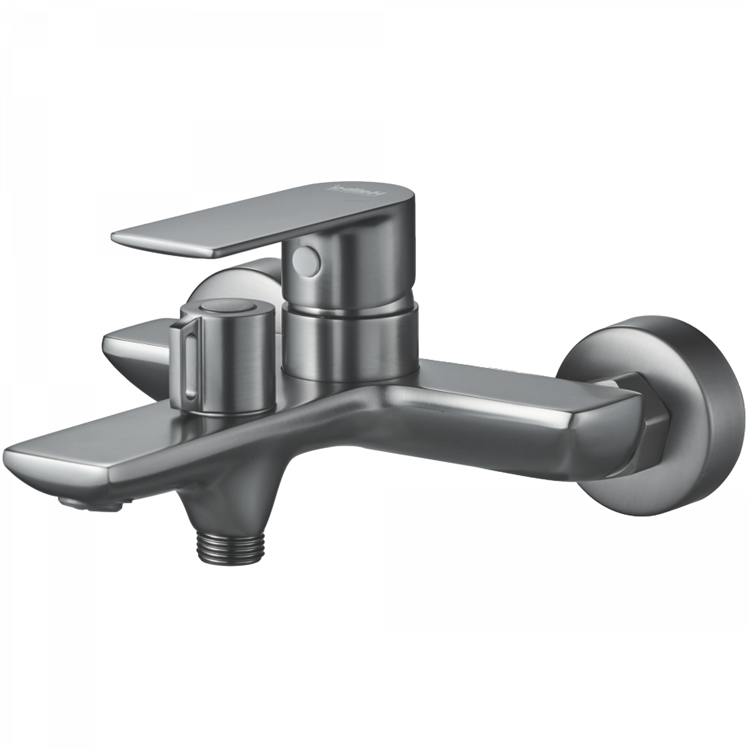 Смеситель для ванны, короткий излив, латунь, оружейная сталь
Комплектация: лейка, шланг 1,5м, держатель для лейки HB 60505-3