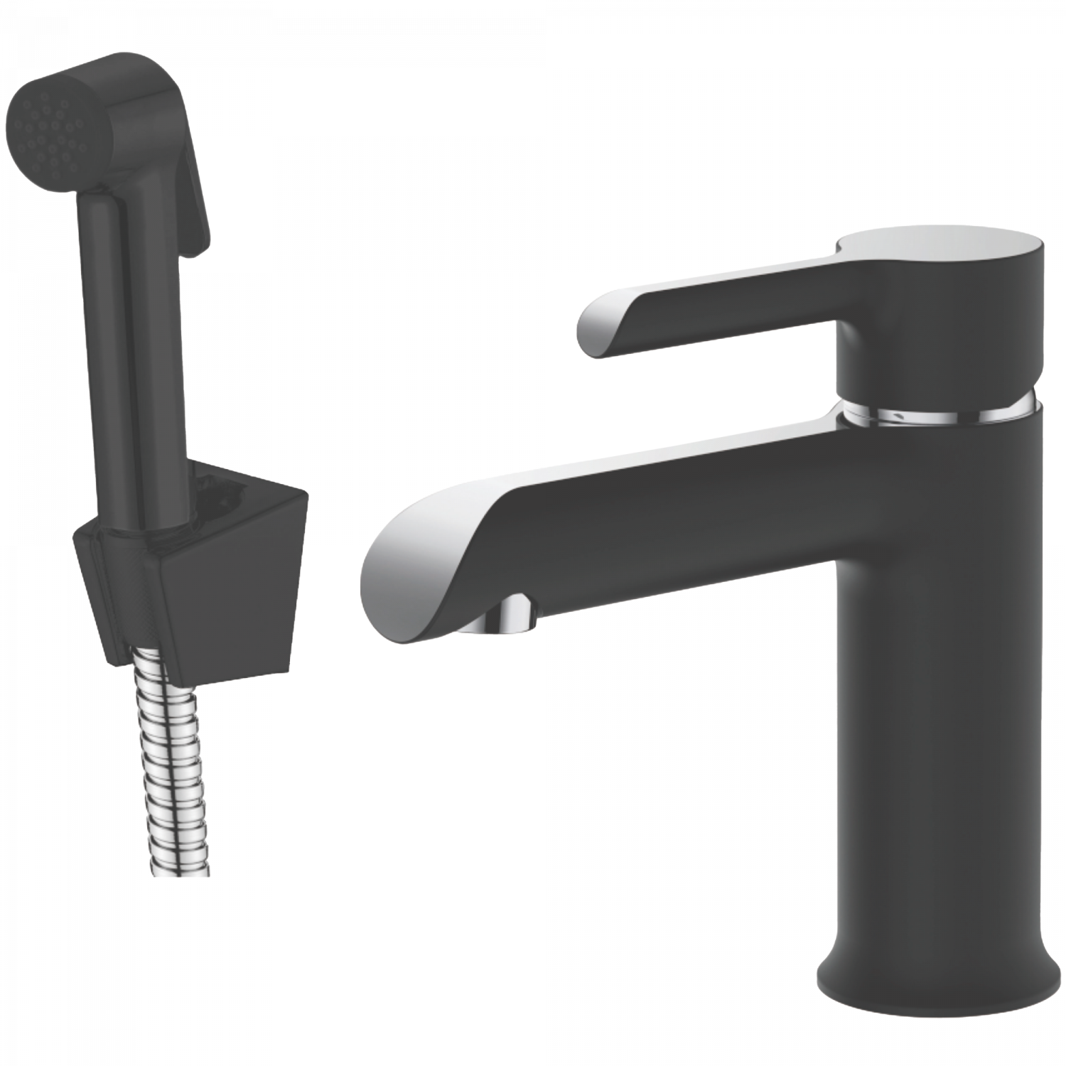 Смеситель для раковины с гигиенической лейкой, латунь, черный/хром
Комплектация: лейка, шланг 1,5м, держатель для лейки HB 12805-7