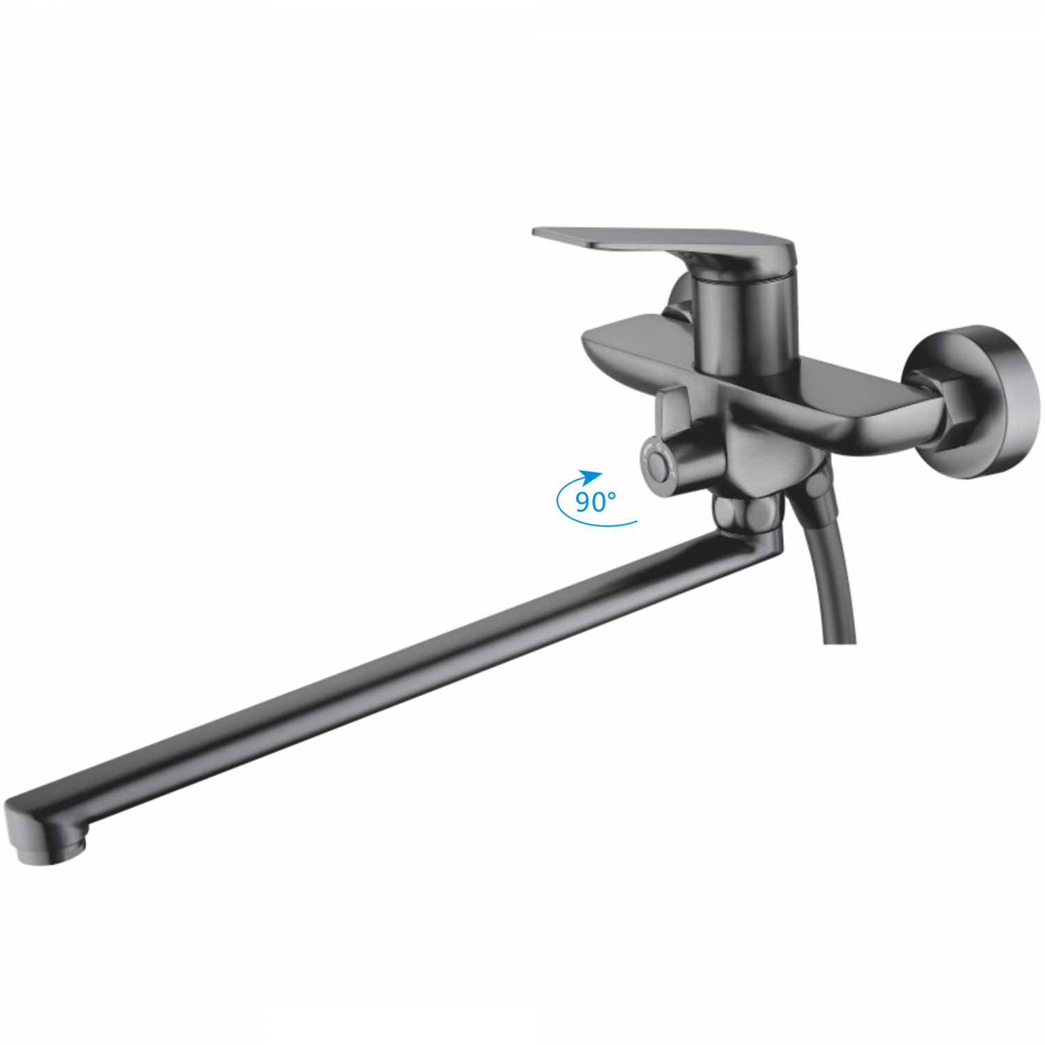 Смеситель для ванны, длинный излив, латунь, оружейная сталь
Комплектация: лейка, шланг 1,5м, держатель для лейки HB 22816-3