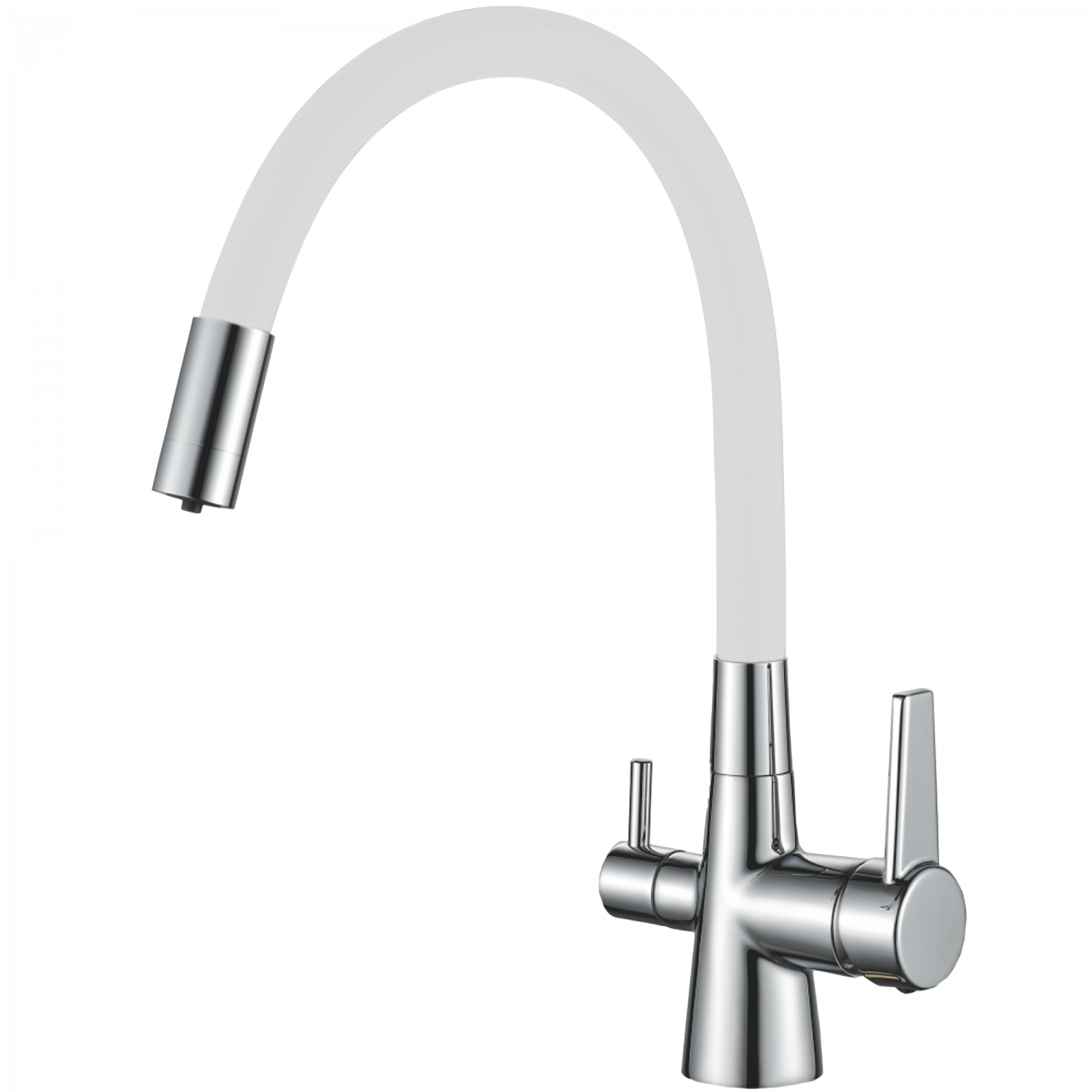 Смеситель для кухни с подключением фильтра, гибкий излив, латунь, белый/хром HB 76858-8