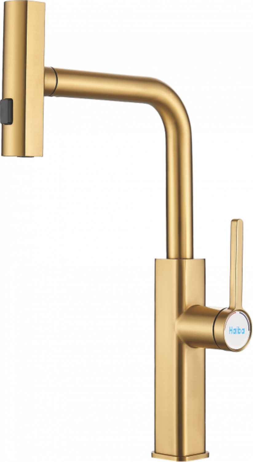 Смеситель для кухни, выдвижной излив, нержавеющая сталь, золото HB 73824-5