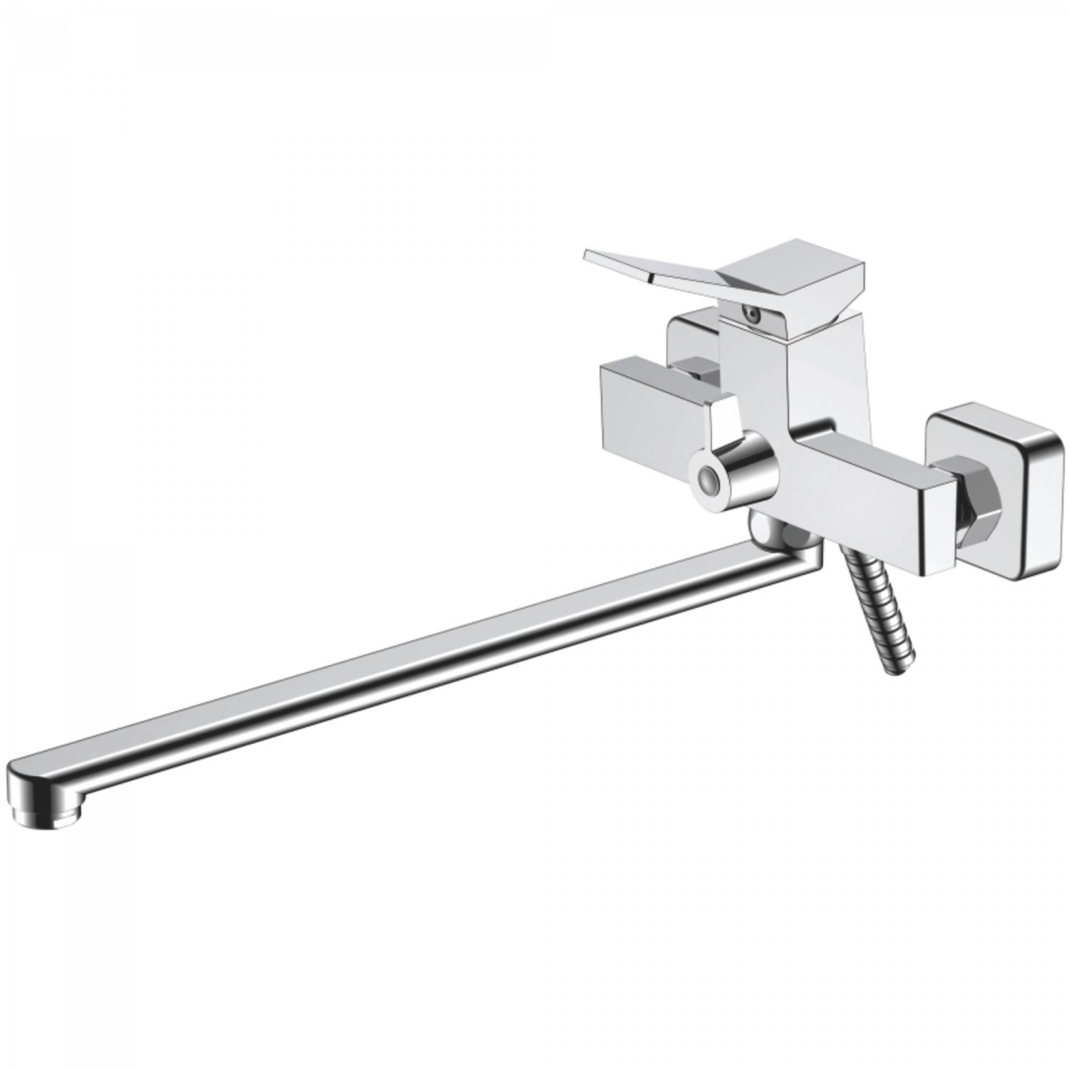 Смеситель для ванны, длинный излив, латунь, хром 
Комплектация: лейка, шланг 1,5м, держатель для лейки HB 22818