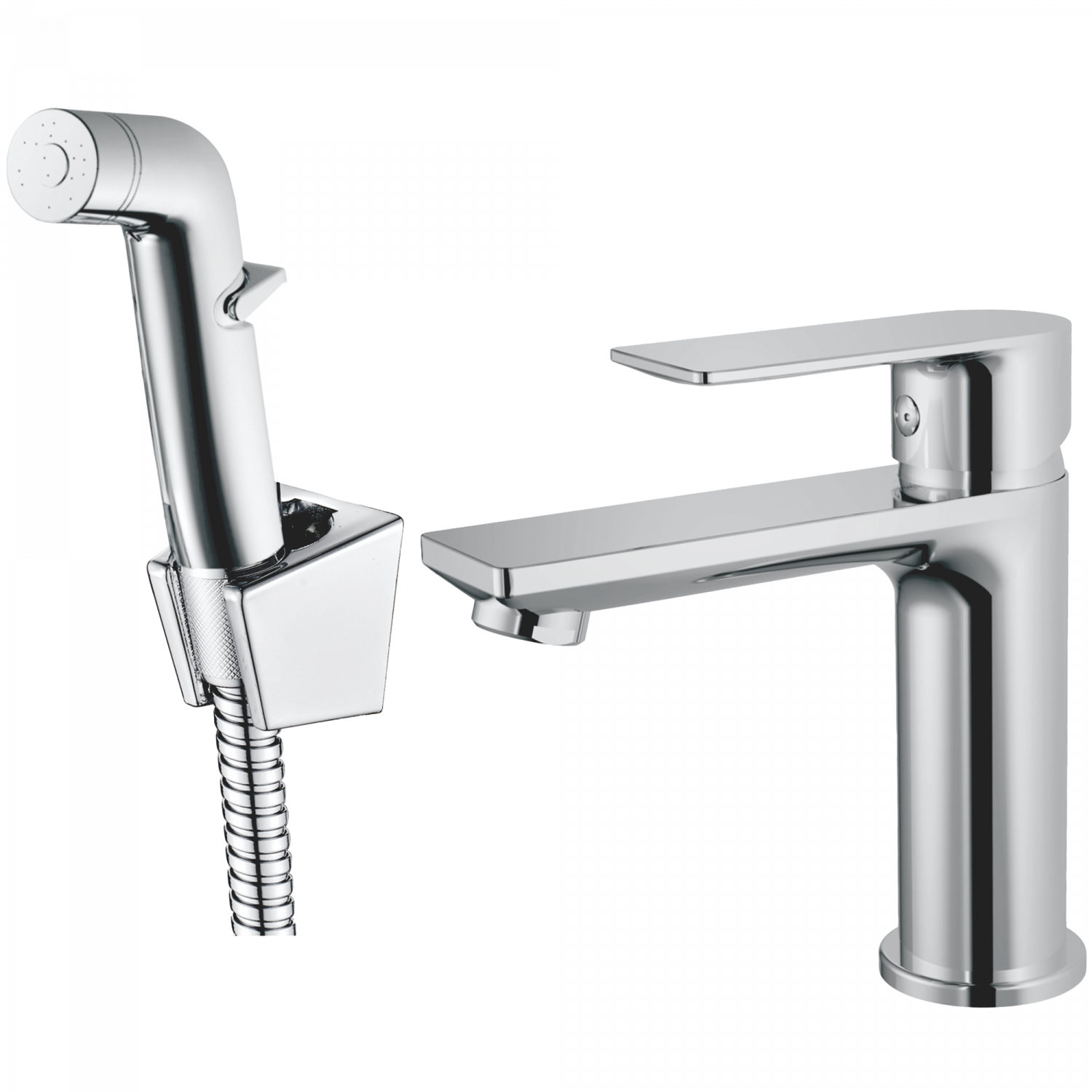 Смеситель для раковины с гигиенической лейкой, латунь, хром
Комплектация: лейка, шланг 1,5м, держатель для лейки HB 12505