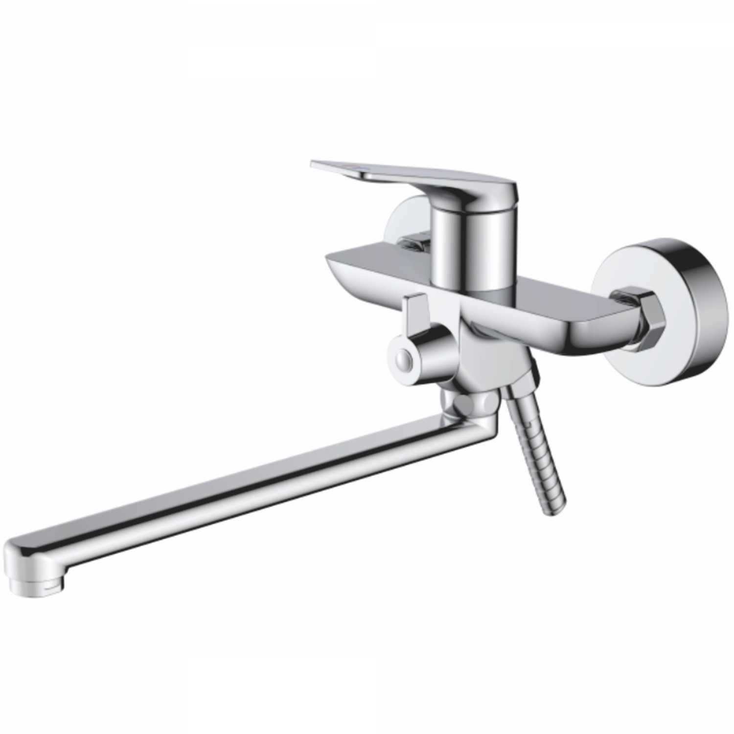 Смеситель для ванны, длинный излив, латунь, хром
Комплектация: лейка, шланг 1,5м, держатель для лейки HB 22816