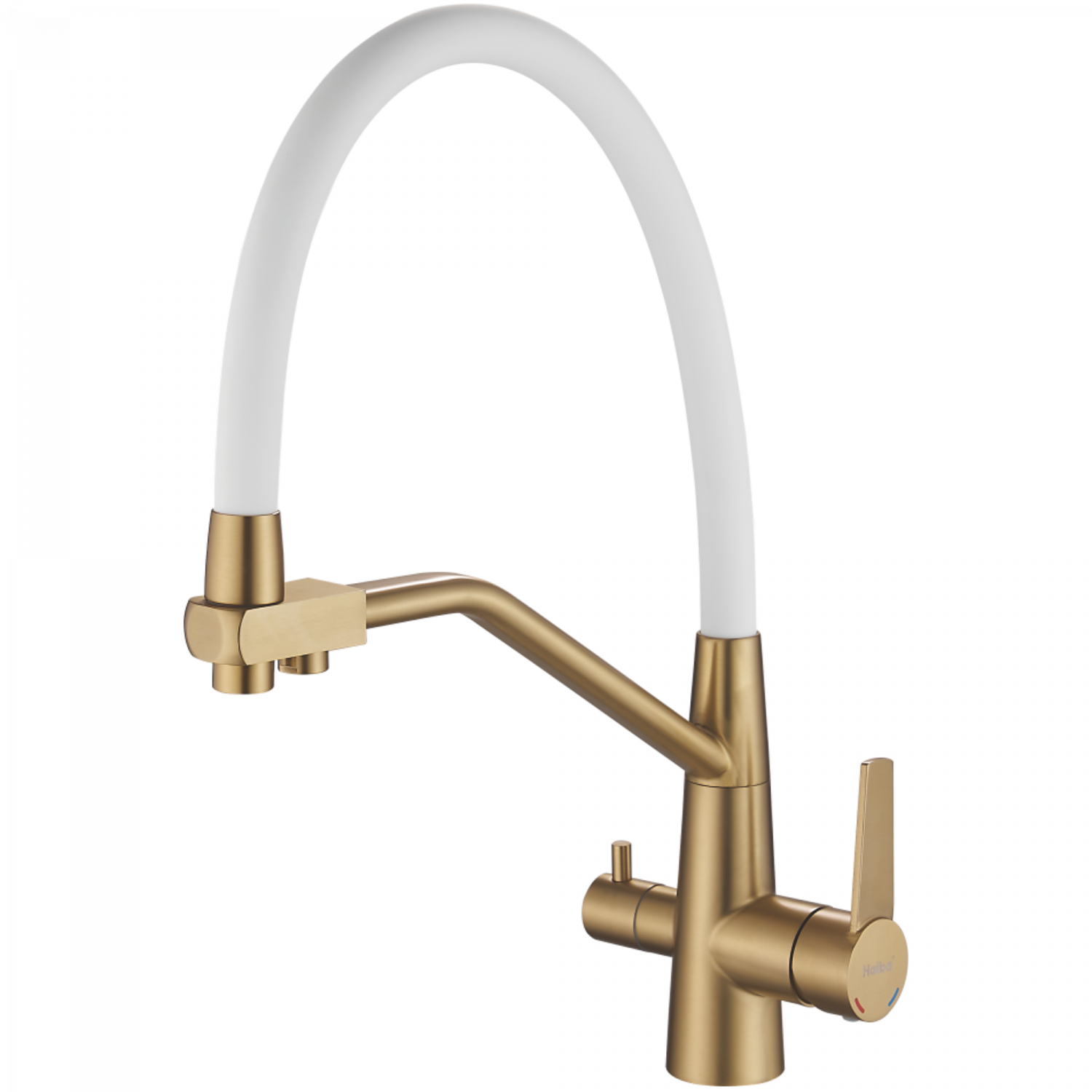 Смеситель для кухни с подключением фильтра, гибкий излив, нержавеющая сталь, белый/золото HB 76822-5