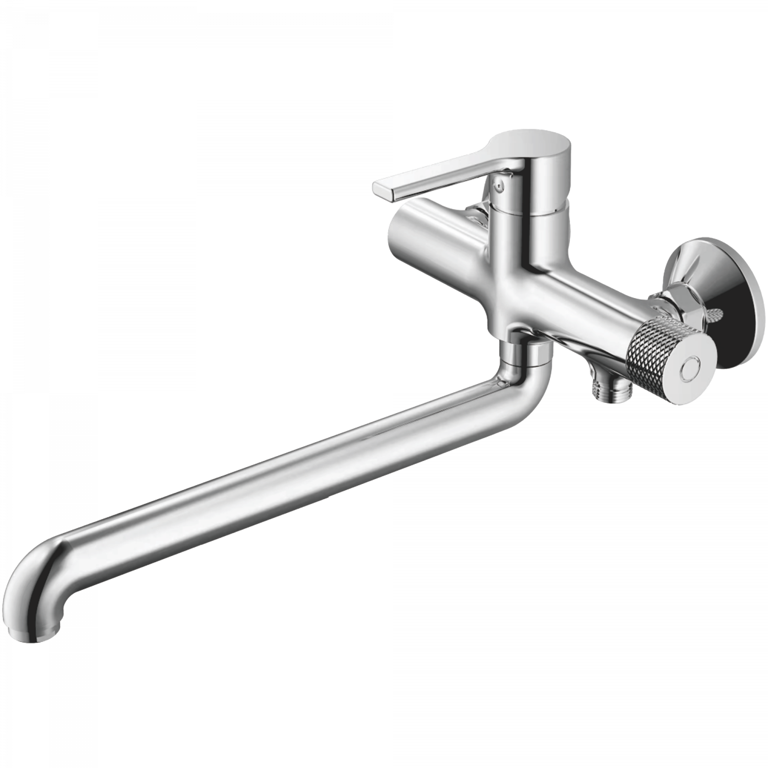 Смеситель для ванны, длинный излив, латунь, хром 
Комплектация: лейка, шланг 1,5м, держатель для лейки HB 22652