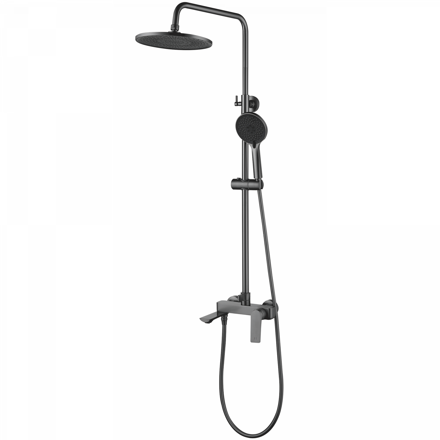 Душевая система, тропический душ, латунь, оружейная сталь
Комплектация: лейка, шланг 1,5м, держатель для лейки HB 24816-3