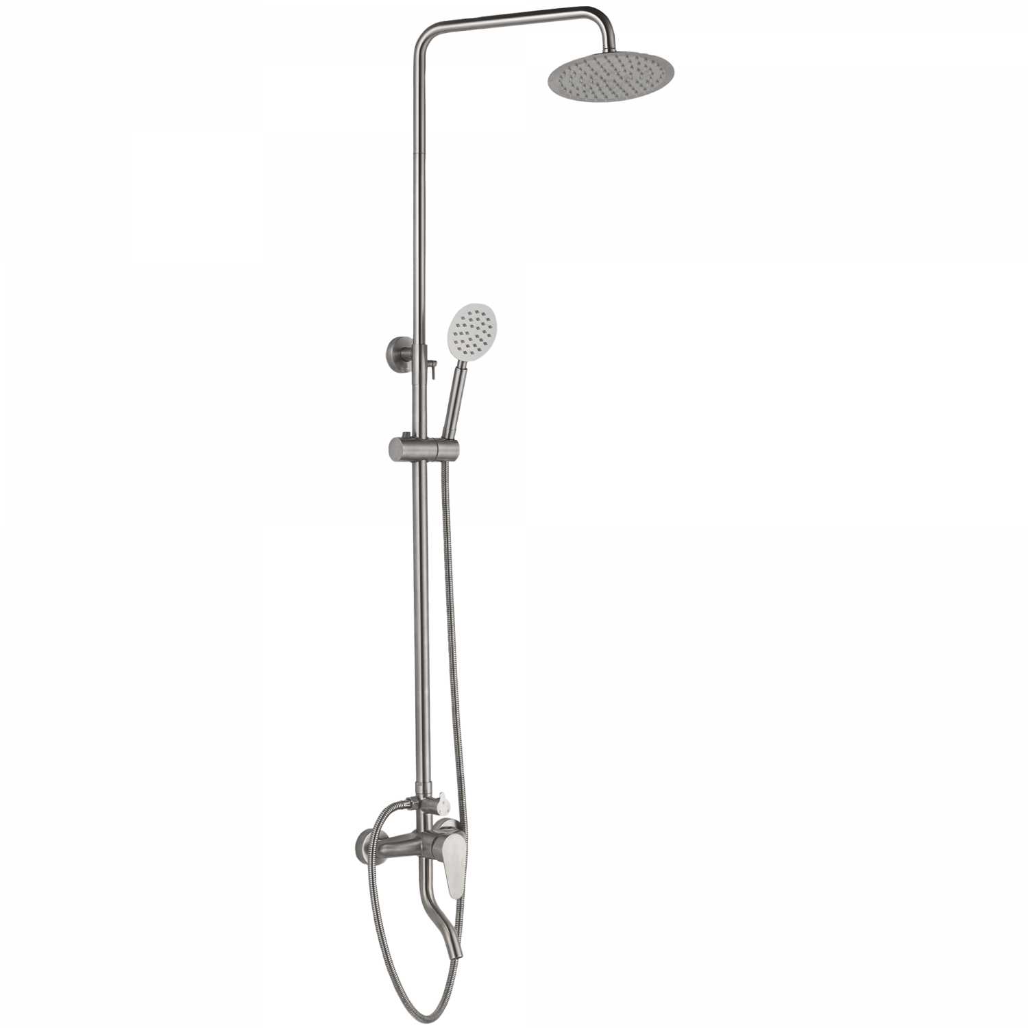 Душевая система, тропический душ, нержавеющая сталь
Комплектация: лейка, шланг 1,5м, держатель для лейки HB 24801-2
