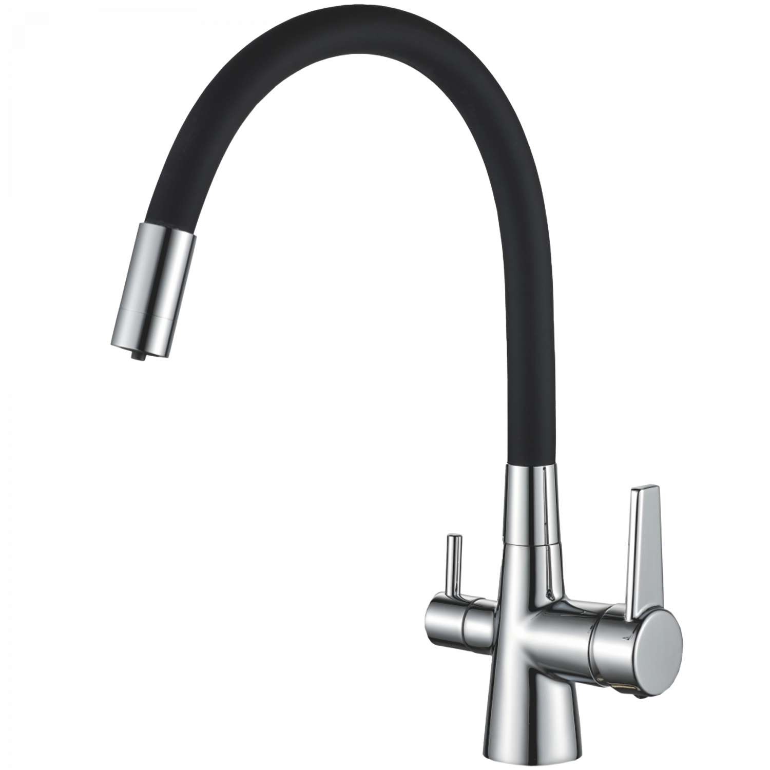 Смеситель для кухни с подключением фильтра, гибкий излив, латунь, черный/хром HB 76858-7