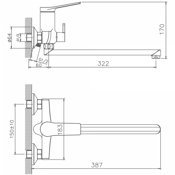 Смеситель для ванны Haiba HB 22572, хром