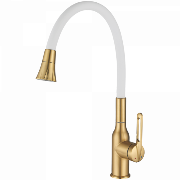 Смеситель для кухни, гибкий излив, нержавеющая сталь, золото/белый HB 42830-5