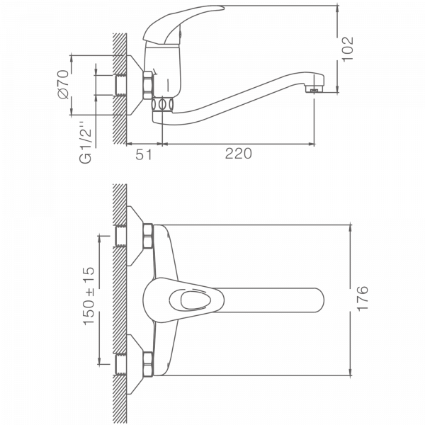 Смеситель для ванны, длинный излив, латунь, хром HB 4603