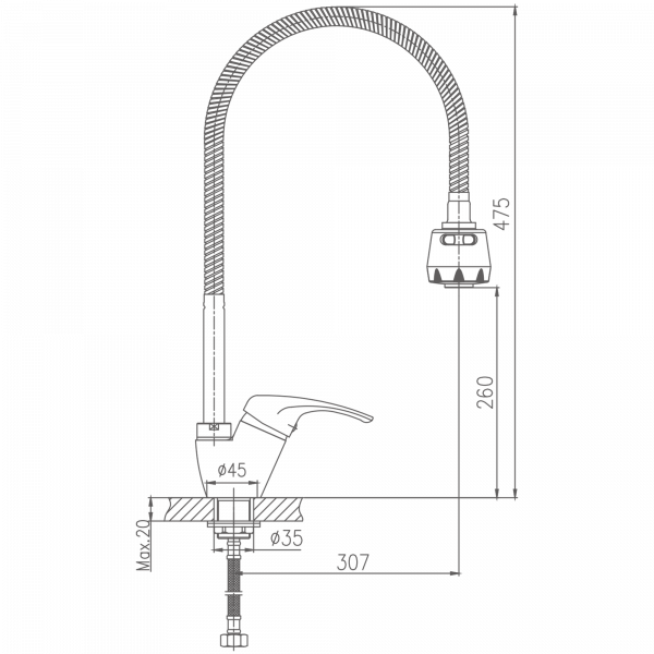 Смеситель для кухни Haiba HB 4313, хром