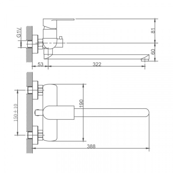 Смеситель для ванны Haiba HB 22807, сталь