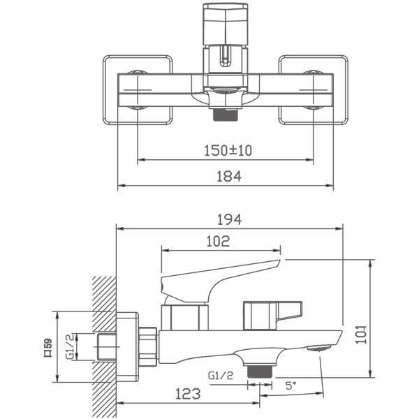 Смеситель для ванны
черный HB60726-7