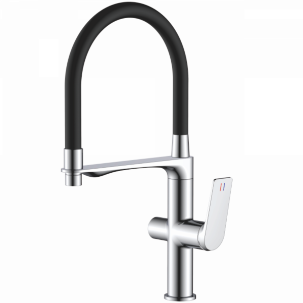 Смеситель для кухни с подключением фильтра, гибкий излив, латунь, черный/хром HB 76816