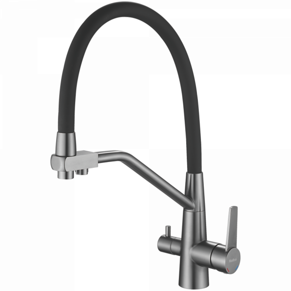 Смеситель для кухни с подключением фильтра, гибкий излив, нержавеющая сталь, черный/сталь HB 76822-3