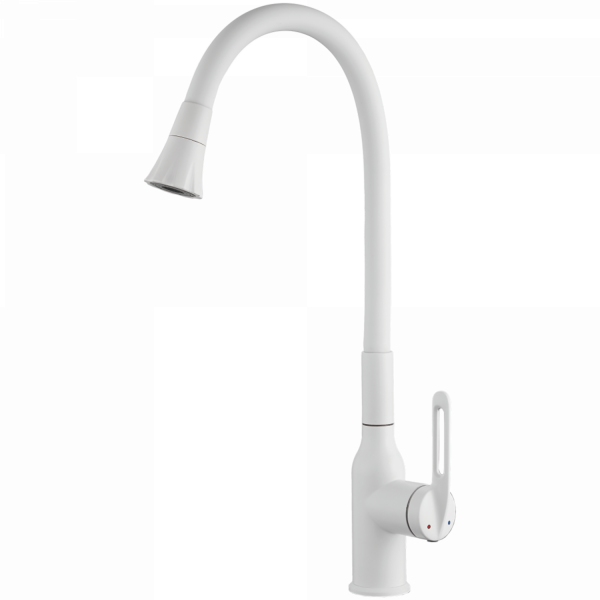 Смеситель для кухни, гибкий излив,нержавеющая сталь, белый HB 42830-8