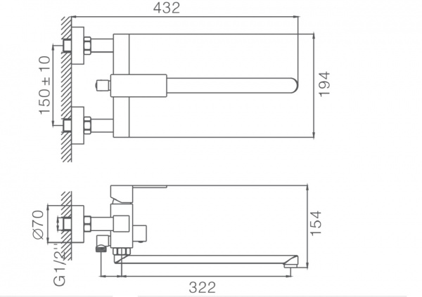 Смеситель для ванны, длинный излив, нержавеющая сталь, черный
Комплектация: лейка, шланг 1,5м, держатель для лейки HB 22803-7