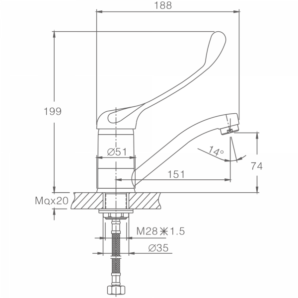 Смеситель хирургический для раковины, латунь, хром HB 4554-2