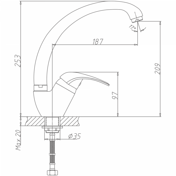 Смеситель для кухни Haiba HB 4103-2, хром