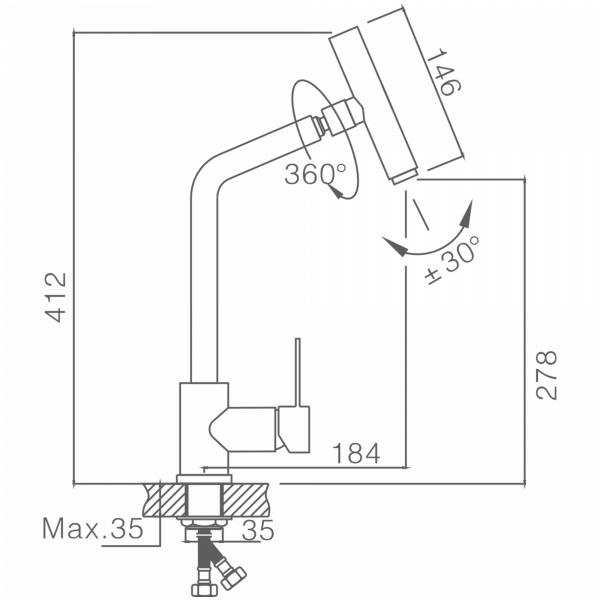 Смеситель для кухни, нержавеющая сталь HB 73304-1