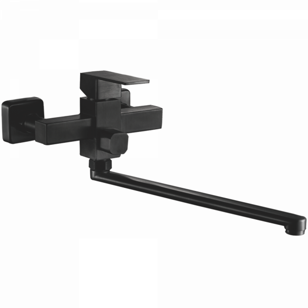 Смеситель для ванны, длинный излив, нержавеющая сталь, черный
Комплектация: лейка, шланг 1,5м, держатель для лейки HB 22803-7