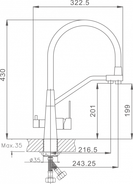 Смеситель для кухни с подключением фильтра, гибкий излив, нержавеющая сталь, черный HB 76822-7