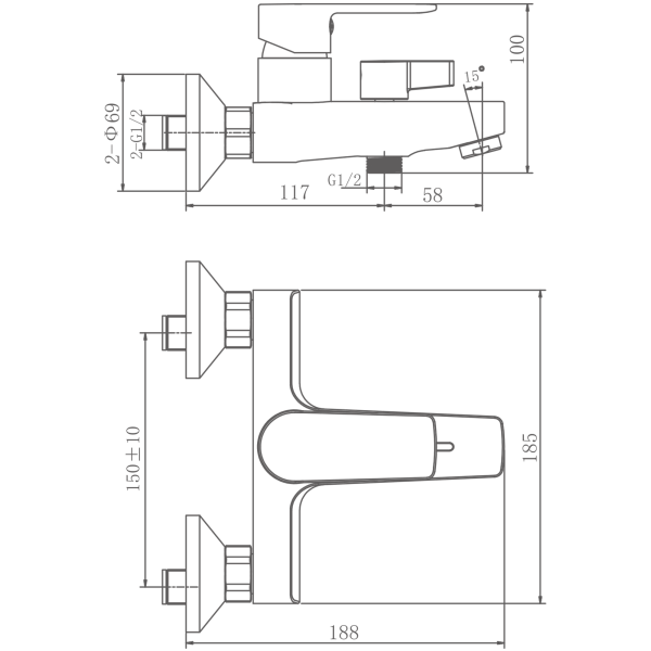 Смеситель для ванны
цвет: оружейная сталь HB60719-3