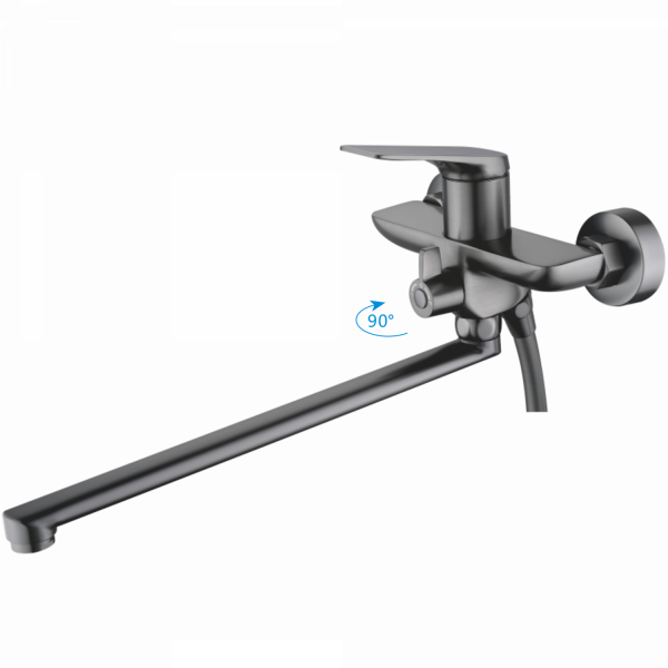 Смеситель для ванны, длинный излив, латунь, оружейная сталь
Комплектация: лейка, шланг 1,5м, держатель для лейки HB 22816-3