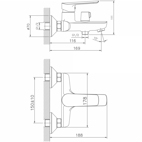 Смеситель для ванны Haiba HB 60198, хром