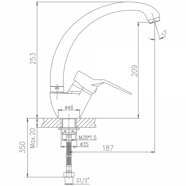 Смеситель для кухни Haiba HB 4163-2, хром