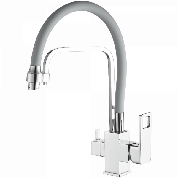 Смеситель для кухни с подключением фильтра, гибкий излив, латунь, хром HB 76615