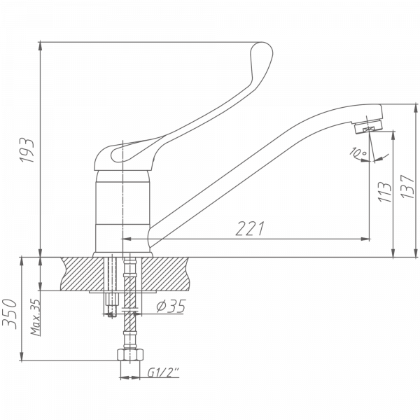 Смеситель для кухни с хирургической ручкой Haiba HB 4254, хром