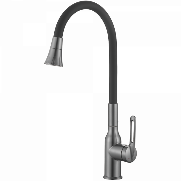 Смеситель для кухни, гибкий излив, нержавеющая сталь, оружейная сталь/черный HB 42830-3