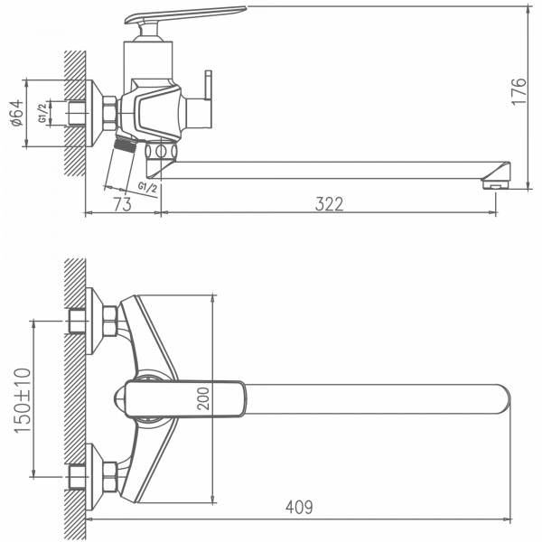 Смеситель для ванны Haiba HB 22548-7, черный
