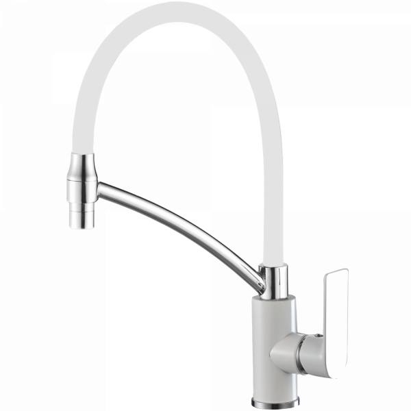 Смеситель для кухни, гибкий излив, латунь, белый/хром HB 72505-8