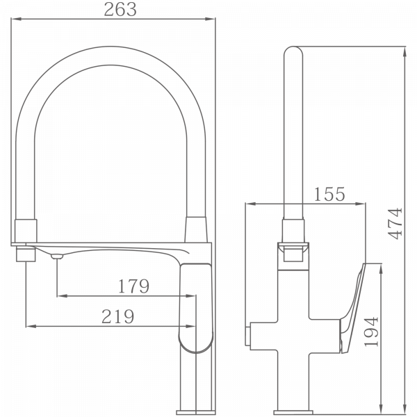 Смеситель для кухни с подключением фильтра, гибкий излив, латунь, оружейная сталь HB 76816-3