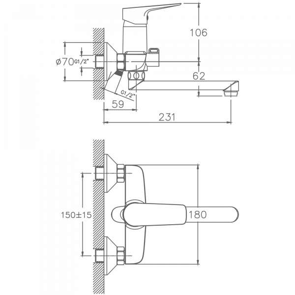 Смеситель для ванны Haiba HB 60506, хром