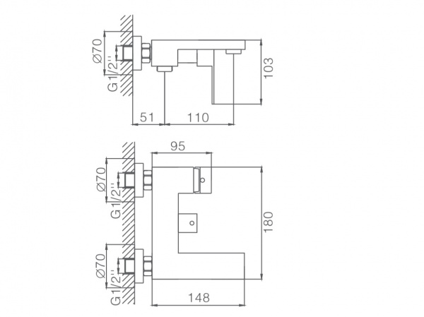 Смеситель для ванны, нержавеющая сталь
Комплектация: лейка, шланг 1,5м, держатель для лейки HB 60803-2