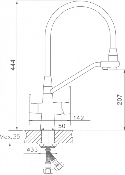 Смеситель для кухни с подключением фильтра, гибкий излив, нержавеющая сталь, серый/сталь HB 76855-5