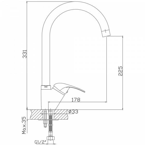 Смеситель для кухни Haiba HB 4615, хром