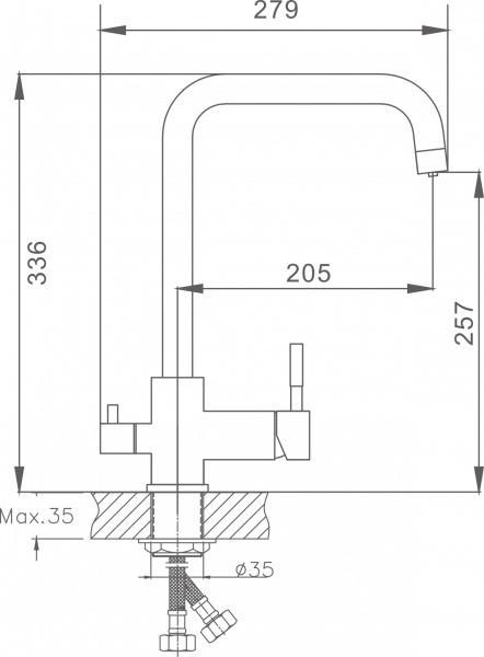 Смеситель для кухни с подключением фильтра, нержавеющая сталь, сатин HB 43829