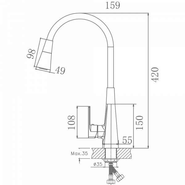 Смеситель для кухни, гибкий излив, латунь, хром HB 73823