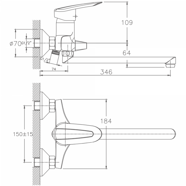 Смеситель для ванны Haiba HB 2207, хром