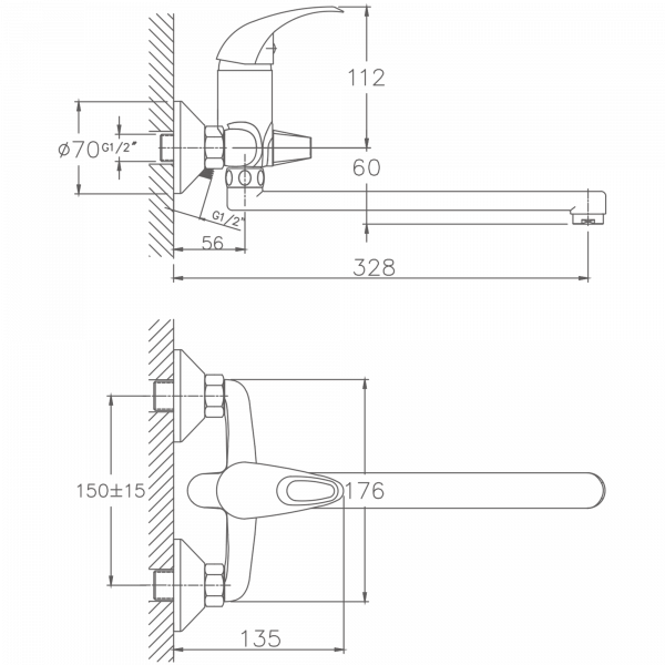 Смеситель для ванны Haiba HB 2215, хром