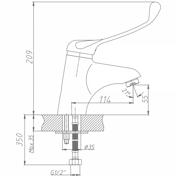 Смеситель для раковины с хирургической ручкой  Haiba HB 1054